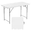 Front. VEVOR - Folding Table, 4 Ft Heavy Duty Portable Fold-in-Half Utility Table, Indoor Outdoor Plastic Rectangle Table - White.
