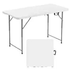 Front. VEVOR - Folding Table, 4 Ft Heavy Duty Portable Fold-in-Half Utility Table, Indoor Outdoor Plastic Rectangle Table - White.