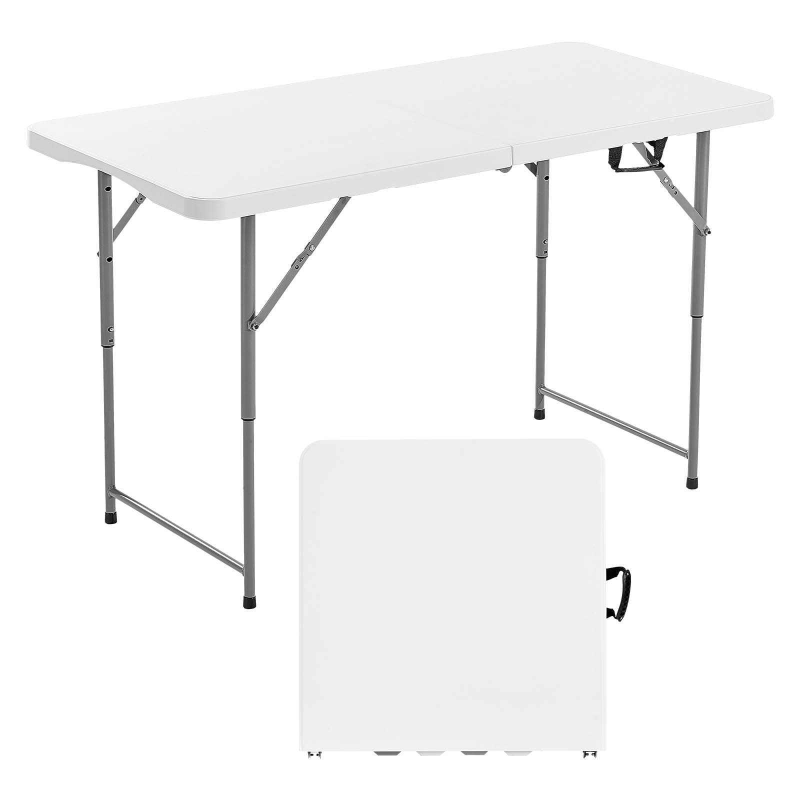 VEVOR - Folding Table, 4 Ft Heavy Duty Portable Fold-in-Half Utility Table, Indoor Outdoor Plastic Rectangle Table - White