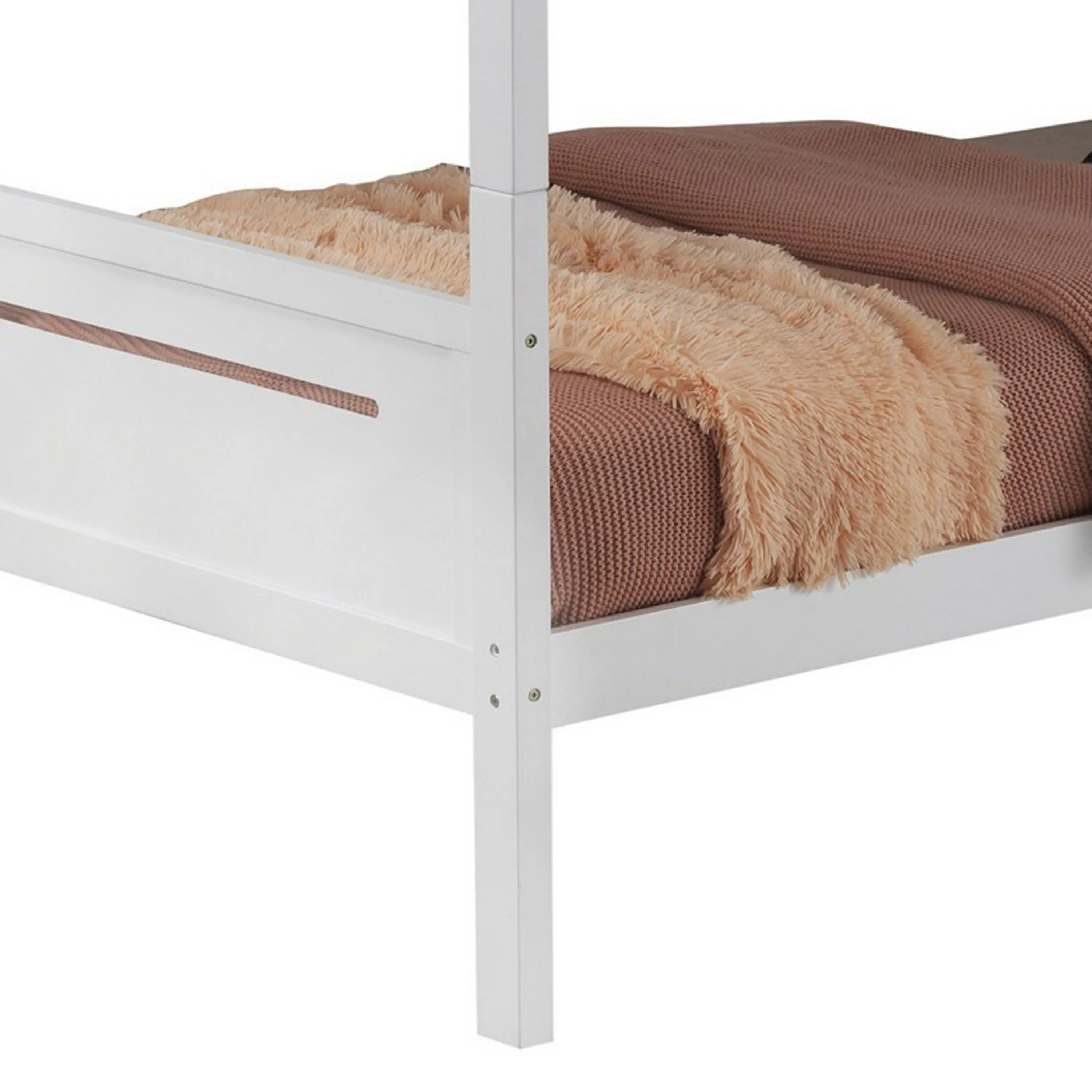 Alt View 3. Manhattan Lane - Amey Twin over Twin Bunk Bed, Guard Rails, Attached Ladder, White Wood - White.