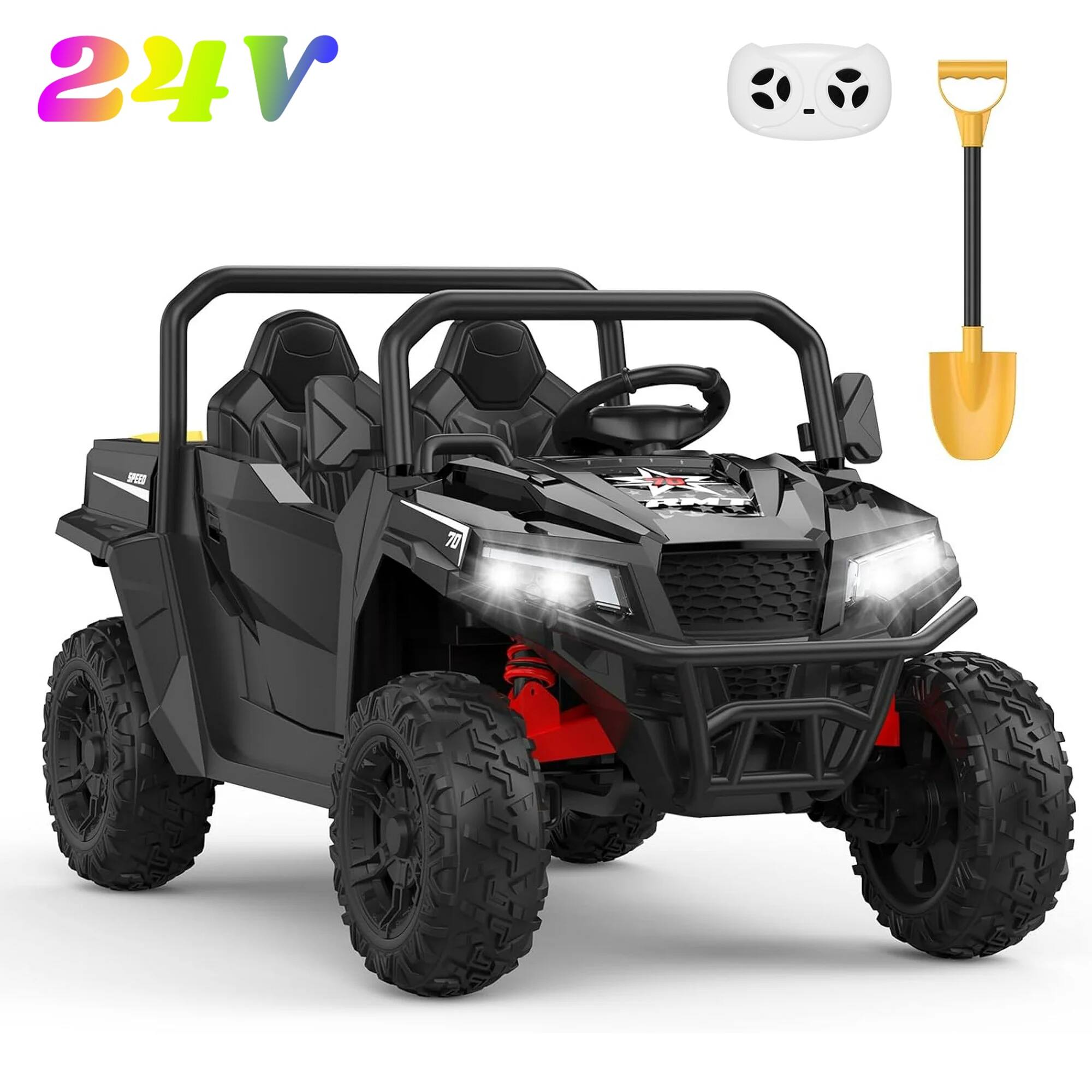 Jojoka - 24V 2-Seater Ride On Dump Truck for Kids, 4WD Electric Car with Remote,Dump Bed, Shovel - Black