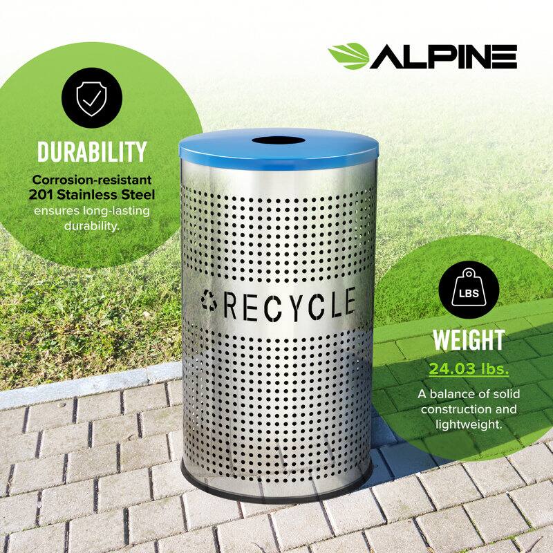 Alpine Label Alpine Industries 26 Gallon Perforated Recycling Trash Can with Lid and ...