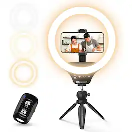 PARKER SLATER - 10" dimmable LED selfie ring light with tripod and phone holder, ideal for streaming, makeup, YouTube, and TikTok.