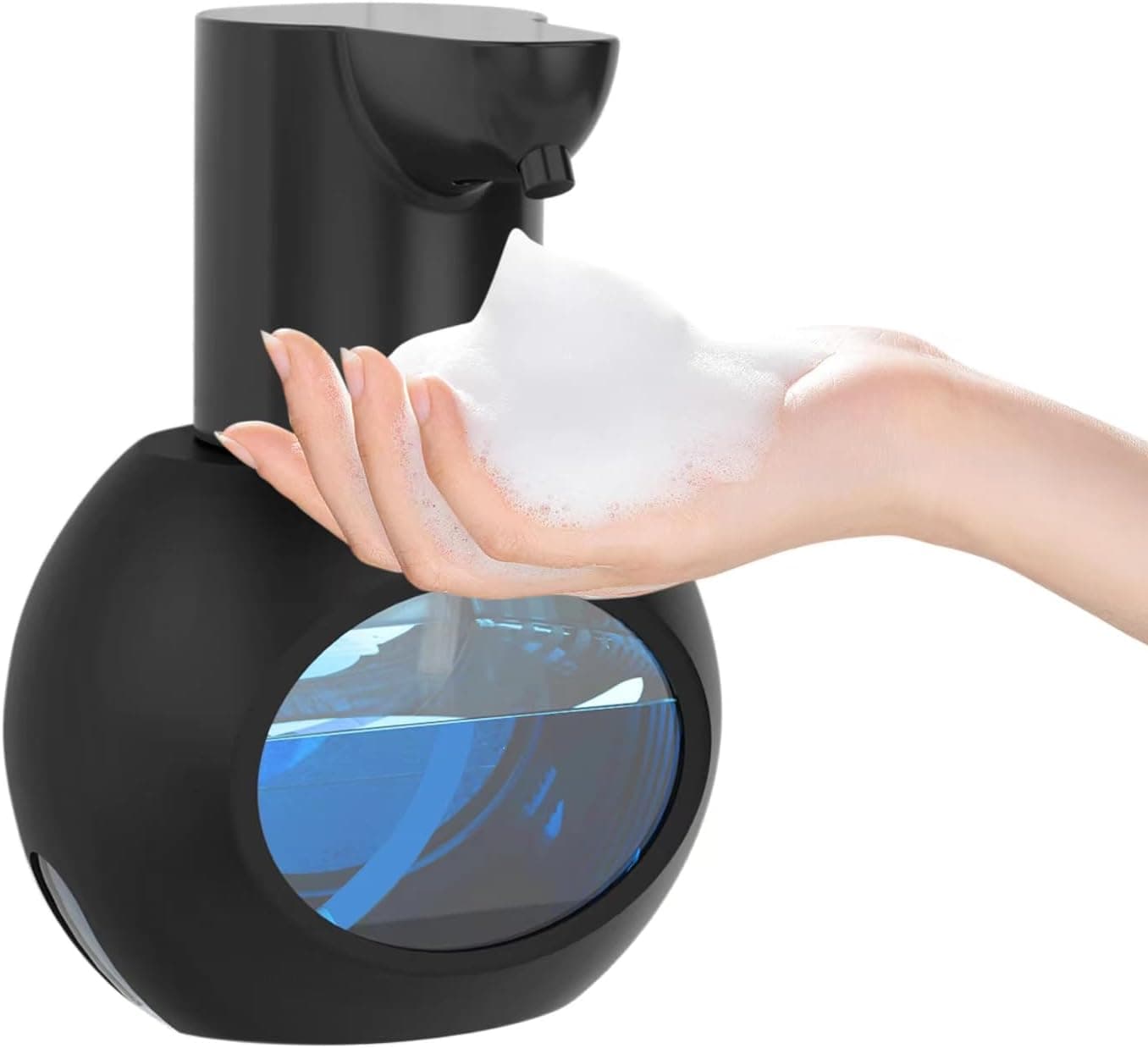 Front. FINEAK - 15oz Touchless Foaming Soap Dispenser Wall Mount Rechargeable Black Kitchen Bathroom - Black.