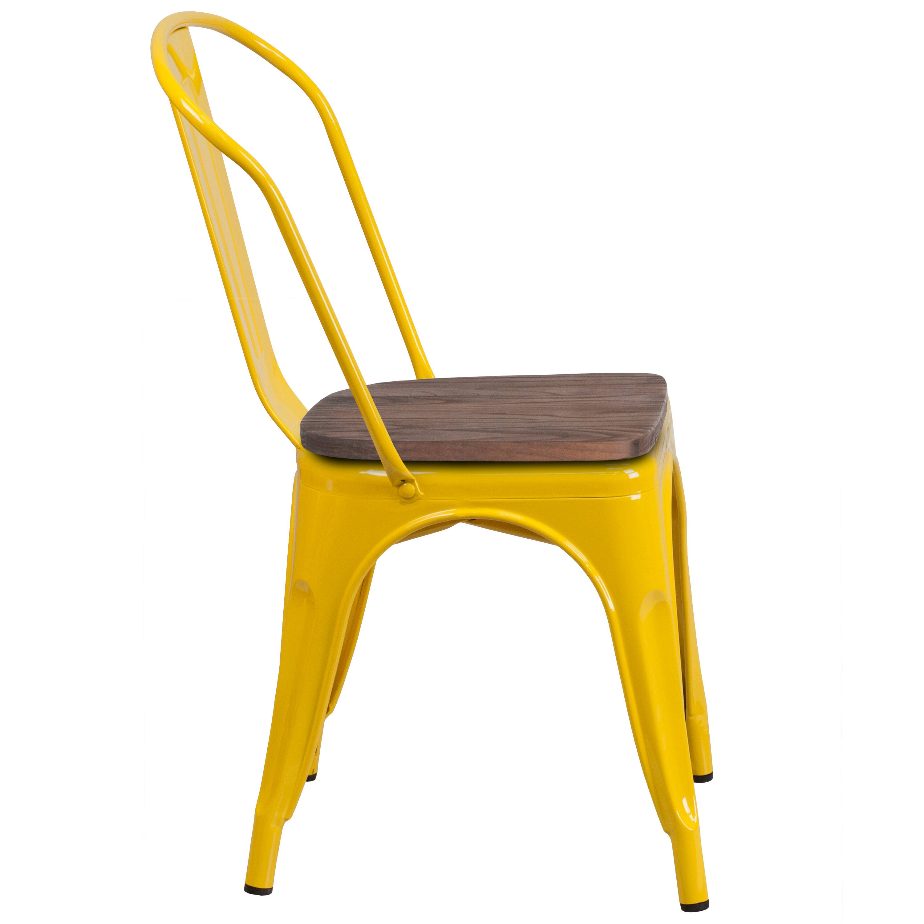 Alt View 7. Emma + Oliver - 4 Pack Metal Stackable Chair with Wood Seat - Yellow.