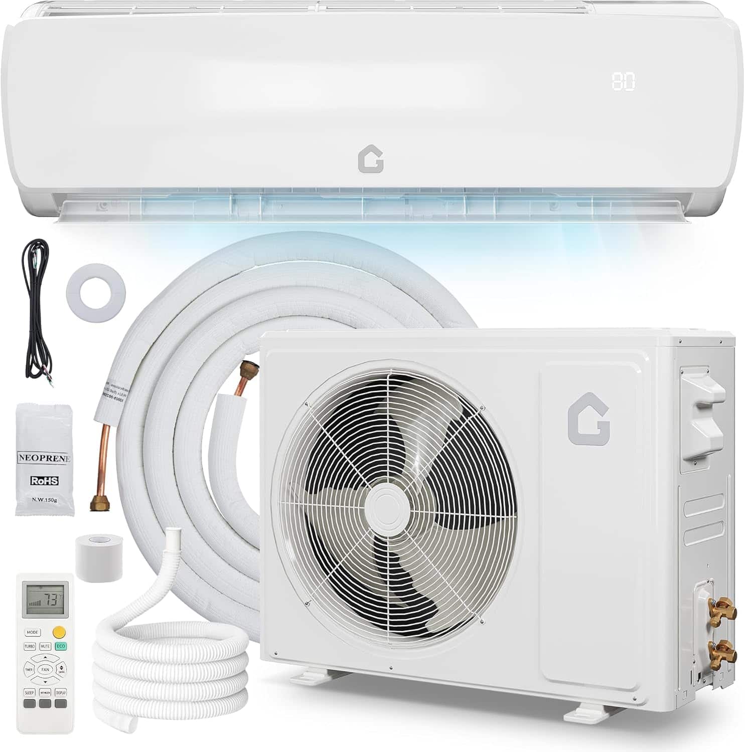 GARVEE - 12000BTU Mini Split AC Heating System Ductless Split Air Conditioner Heater 19 SEER2 230V AC L Panel