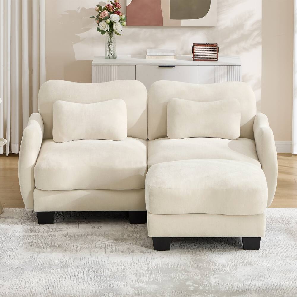 Left. Loheer - Loheer Chenille L-Shaped Loveseat Sofa with Movable Ottoman Ergonomic Beige Couch for Living Room - Beige.