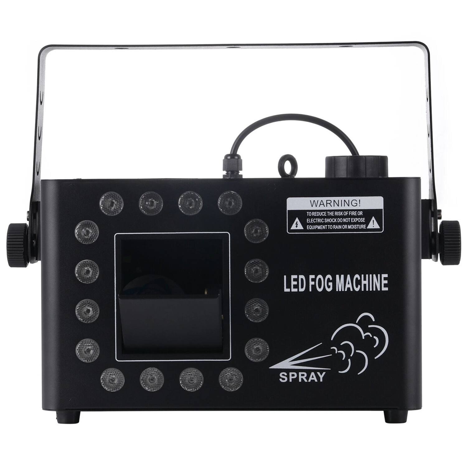 WARNING!
TO REDUCE THE RISK OF FIRE OR ELECTRIC SHOCK DO NOT EXPOSE EQUIPMENT TO RAIN OR MOISTURE.
LED FOG MACHINE
SPRAY