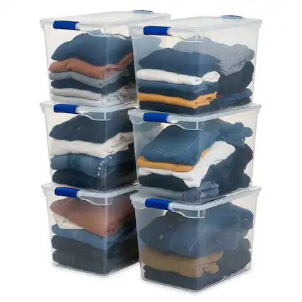 Front. Homz - Homz 112-Quart Clear Plastic Stackable Storage Containers w/ Latch Lid, 6 Pack - Clear.