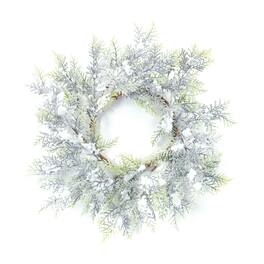 BreeBe - Flocked Cedar Wreath 15"D - Green, White