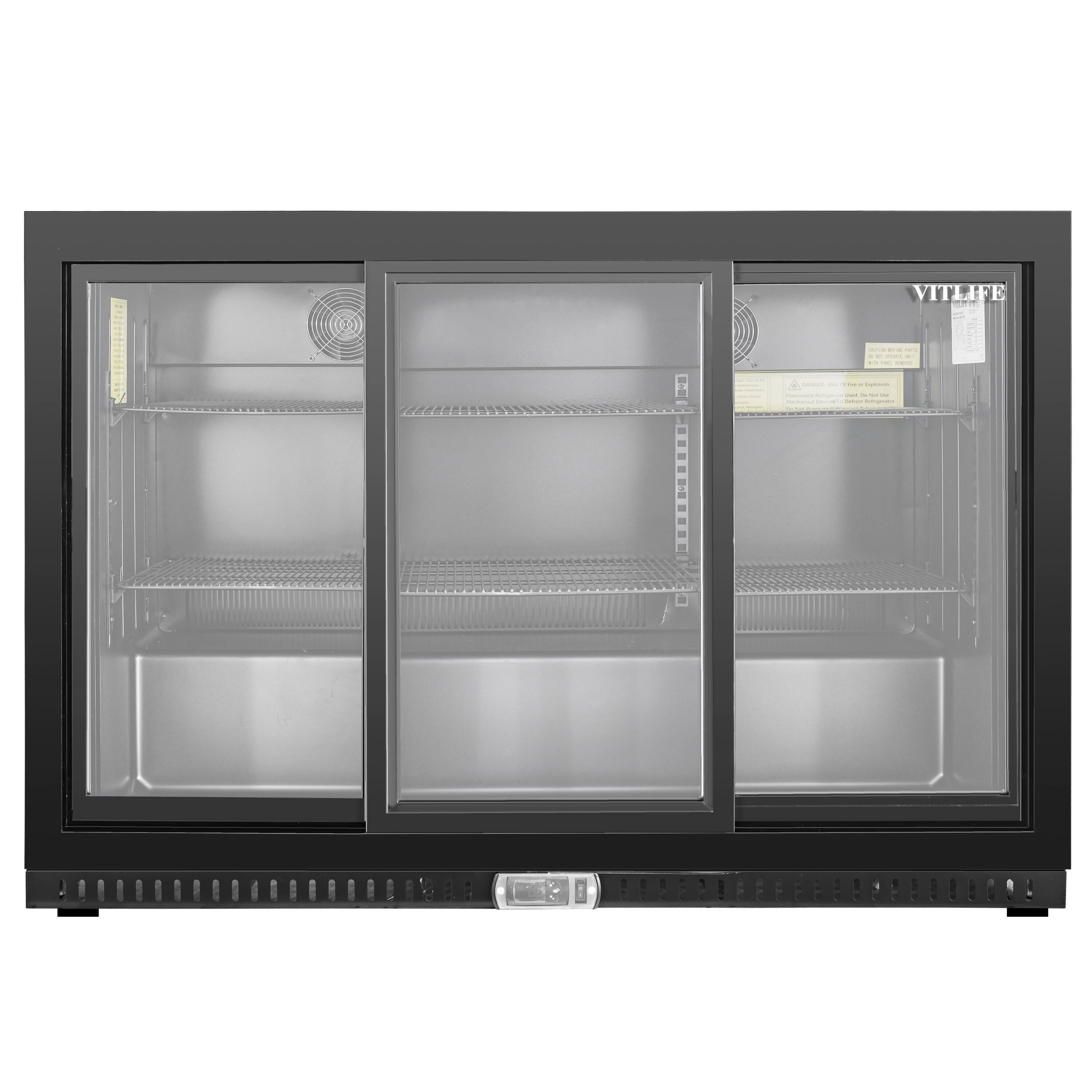 Left. Equator - Equator Vitlife 11.6 Cu.Ft. Bar Fridge, 3 Sliding Glass Doors, LED, Beer & Wine Cooler for Bar/Home - Black.