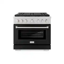 ZLINE - 36 in. Paramount Gas Range with 6 Burner DuoPro Cooktop and Gas Oven with Black Matte Door (PSGR-BLM-36) - Stainless Steel with Black Matte Door