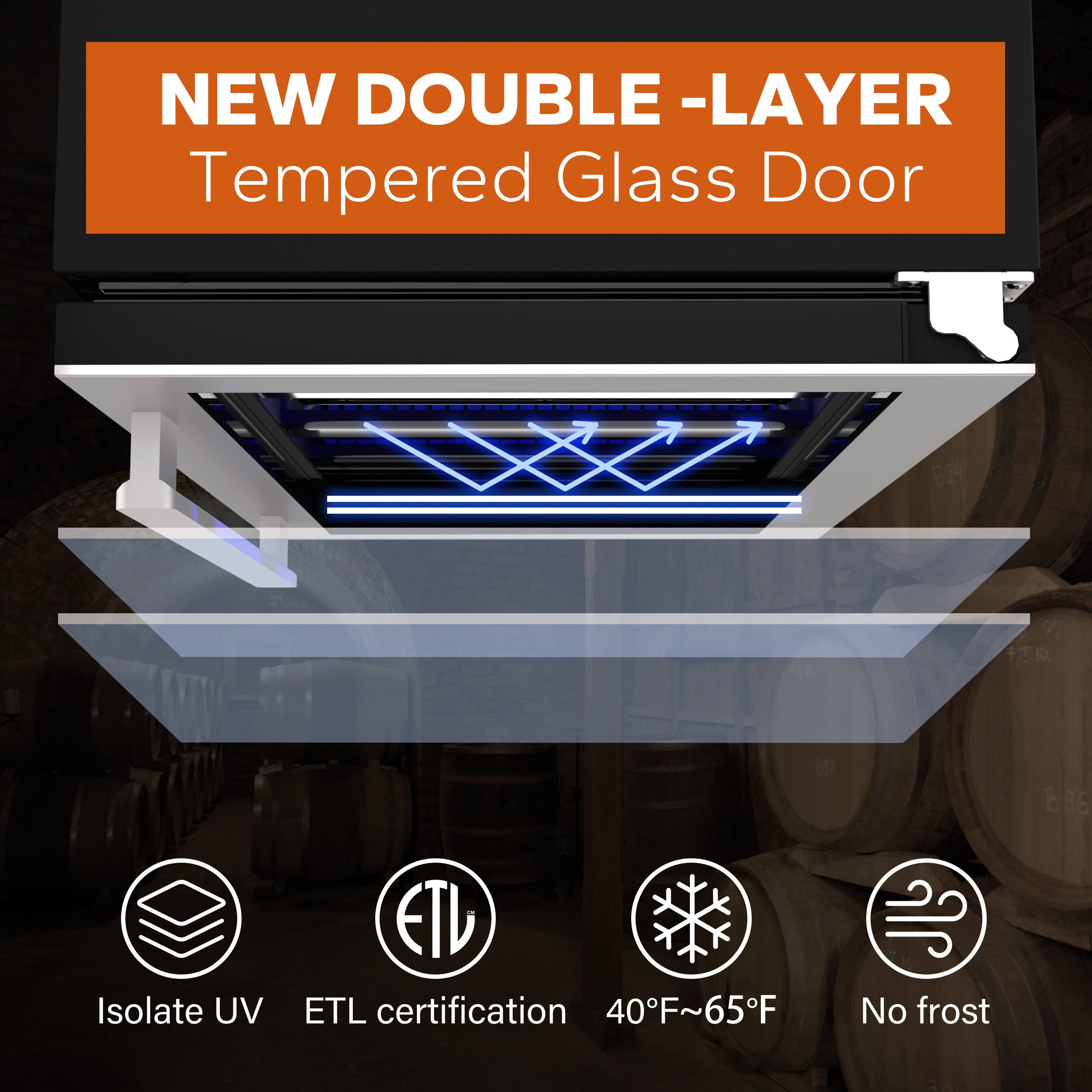 NEW DOUBLE-LAYER Tempered Glass Door

- Isolate UV
- ETL certification
- 40°F~65°F
- No frost