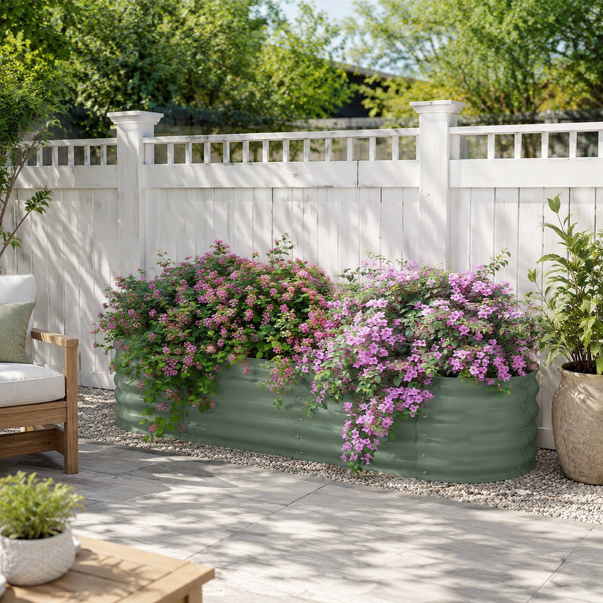 Back. RYHNUYNE - Galvanized Raised Garden Bed Kit 4.9' x 2' x 1' Metal Planter Box with Safety Edging for Vegetables Flowers Herbs - Green.