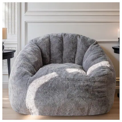Front. GOODSILO - Comfortable Bean Bag Chair - High Density Foam Filled Lazy Sofa for Living Room, Bedroom Reading - Light Gray.