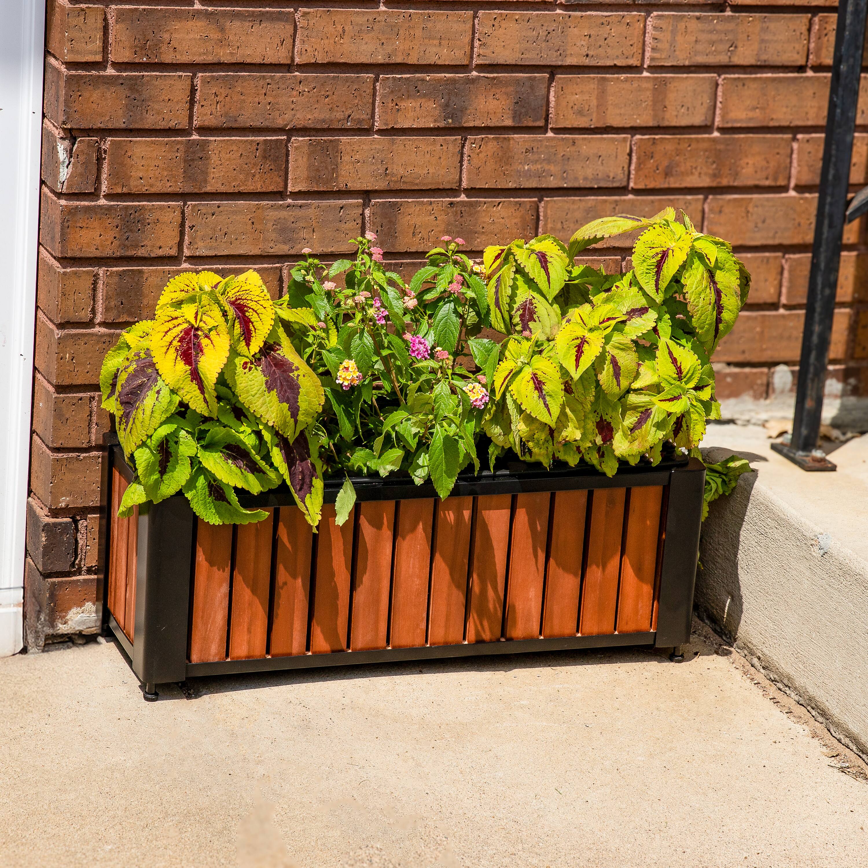 Alt View 1. Sunnydaze - Acacia Wood Slatted Planter Box with Removable Insert - Brown.