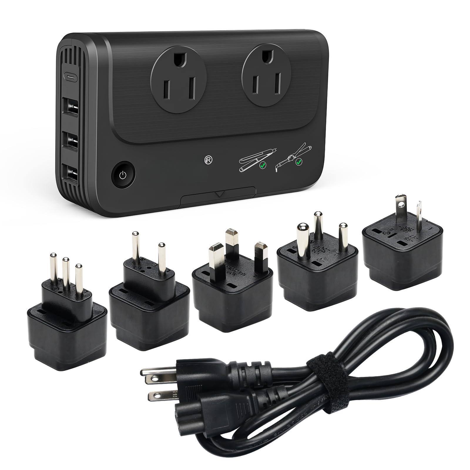The Best Inks - International Travel Adapter 220v To 110v Power Converter For Hair Straightener curling Iron Universal Plug - Black