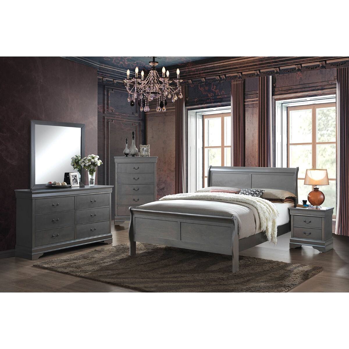 Alt View 6. Loheer - Loheer Gray Solid Wood Nightstand, Two Drawer Bedside Table for Bedroom Storage - Gray.