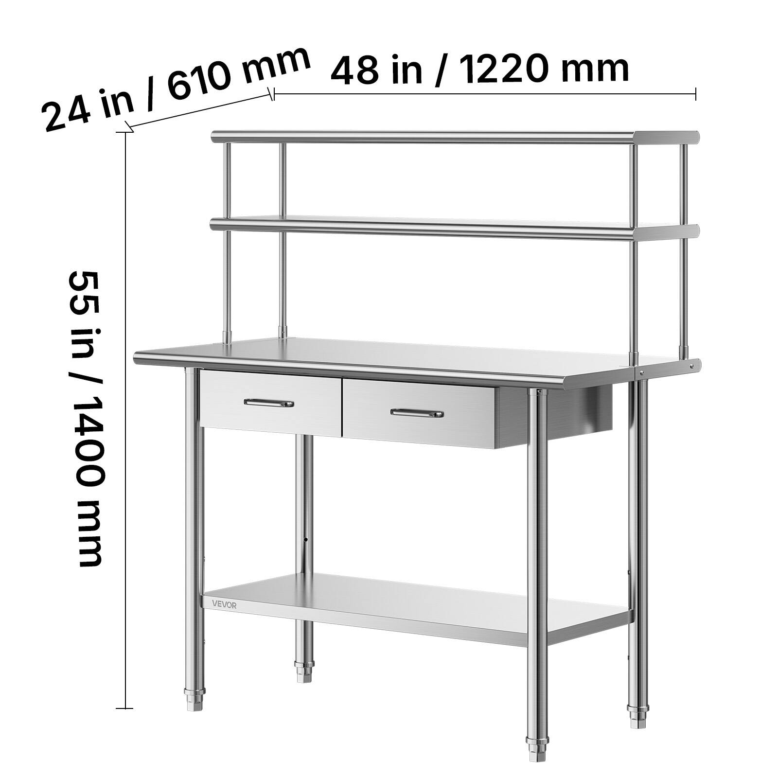 24 in / 610 mm  
48 in / 1220 mm  
55 in / 1400 mm  
VEVOR