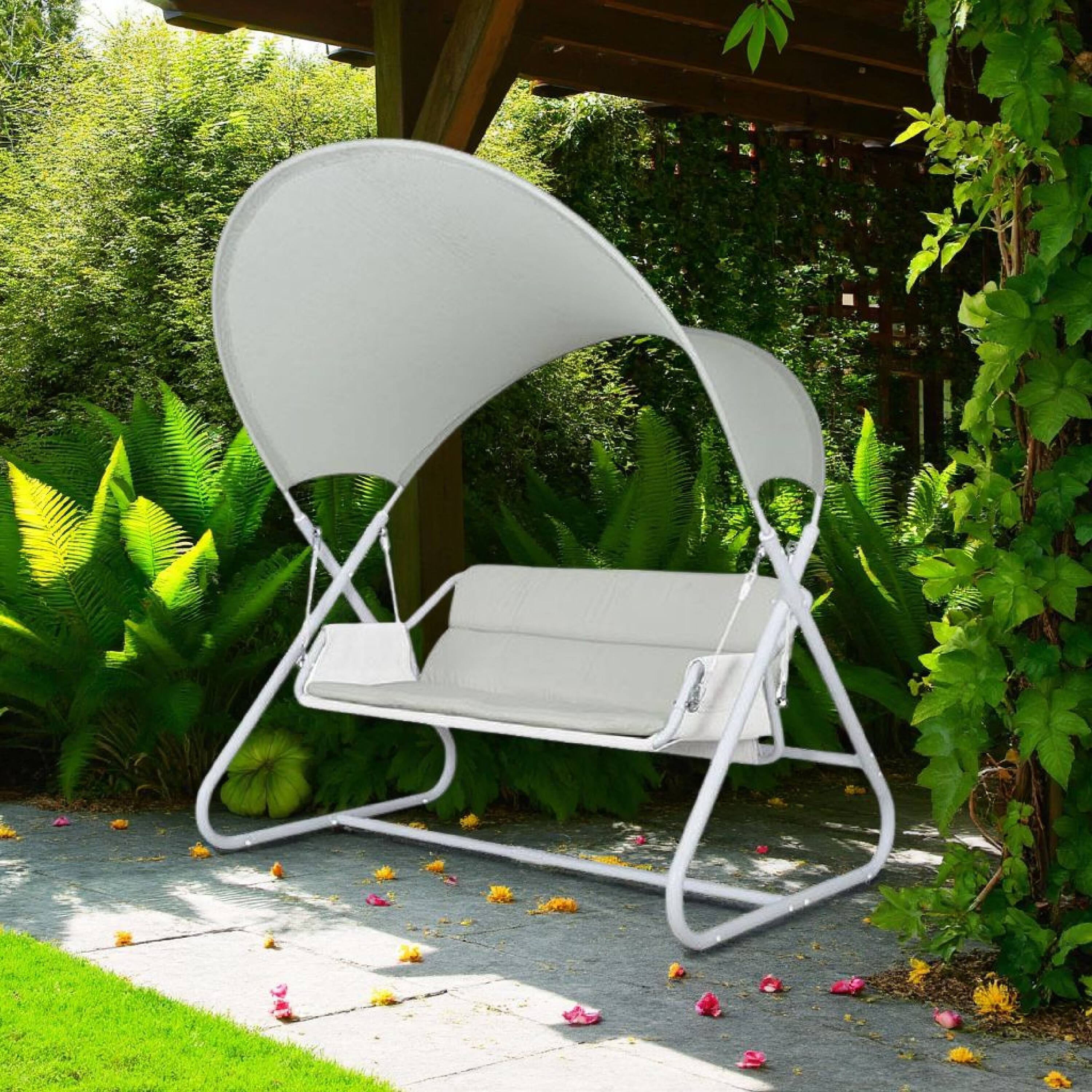 Alt View 5. Manhattan Lane - Diz Outdoor Hanging  Double Swing Sofa Chair, White Powder Coated Steel - White.