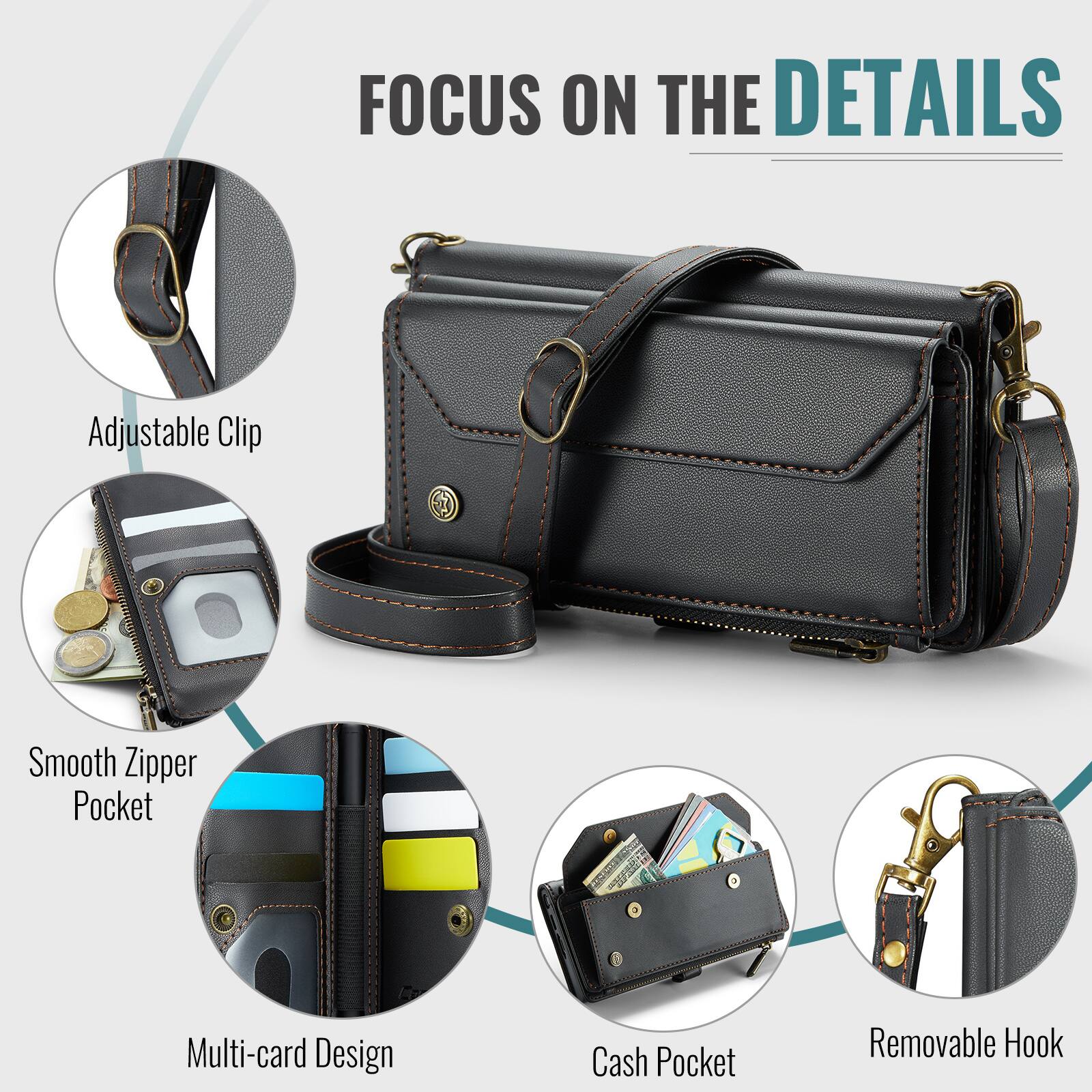 FOCUS ON THE DETAILS

- Adjustable Clip
- Smooth Zipper Pocket
- Multi-card Design
- Cash Pocket
- Removable Hook