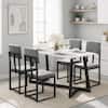 Front. paproos - 5 Piece Dining Set, 47.24'' Faux Marble Dining Table Set for 4, Dining Room Set with Upholstered Chairs for Apartments - Charcoal Velvet.