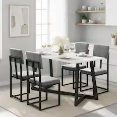 Front. paproos - 5 Piece Dining Set, 47.24'' Faux Marble Dining Table Set for 4, Dining Room Set with Upholstered Chairs for Apartments - Charcoal Velvet.