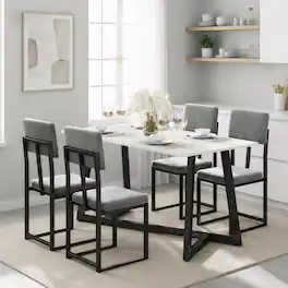 paproos - 5 Piece Dining Set, 47.24'' Faux Marble Dining Table Set for 4, Dining Room Set with Upholstered Chairs for Apartments - Charcoal Velvet