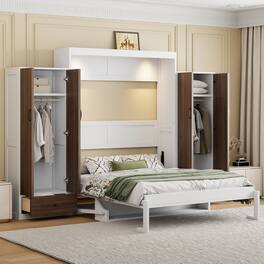 Tiramisubest - Full Size Murphy Wall Bed in White, MDF+LVL, Space-Saving & Multi-Functional - White