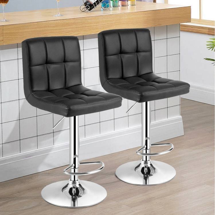 Left. Hivvago - Set of 2 Modern Adjustable Height Bar Stools with Black PU Leather Swivel Seat - Gray.