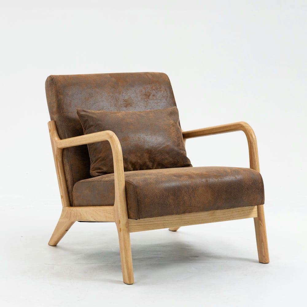 Kadyn - Mid Century Modern Accent Chair with Wood Frame & Waist Cushion, Upholstered Reading Armchair for Living Room, Brown - Brown