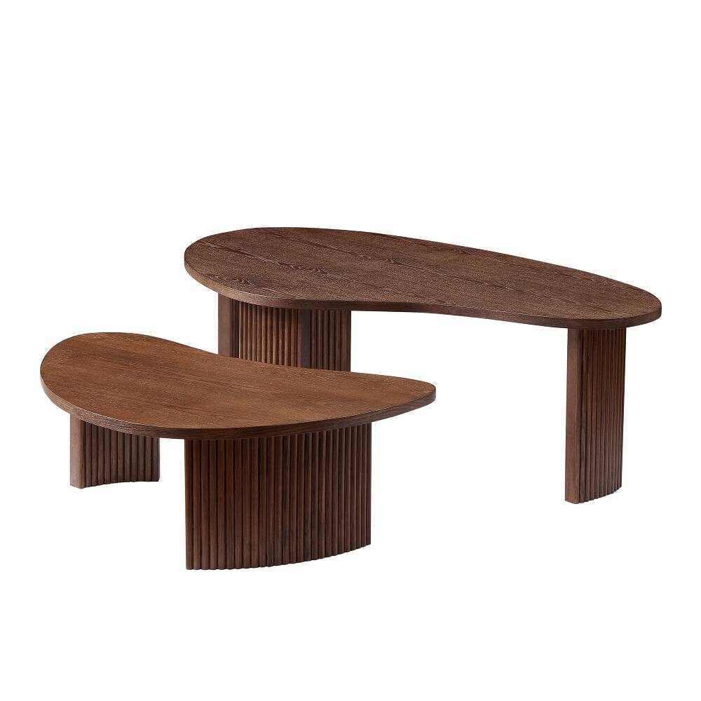 Left. Loheer - Loheer 2-Piece Modern Irregular Shape Coffee Table Set Walnut Nesting End Tables - Walnut.