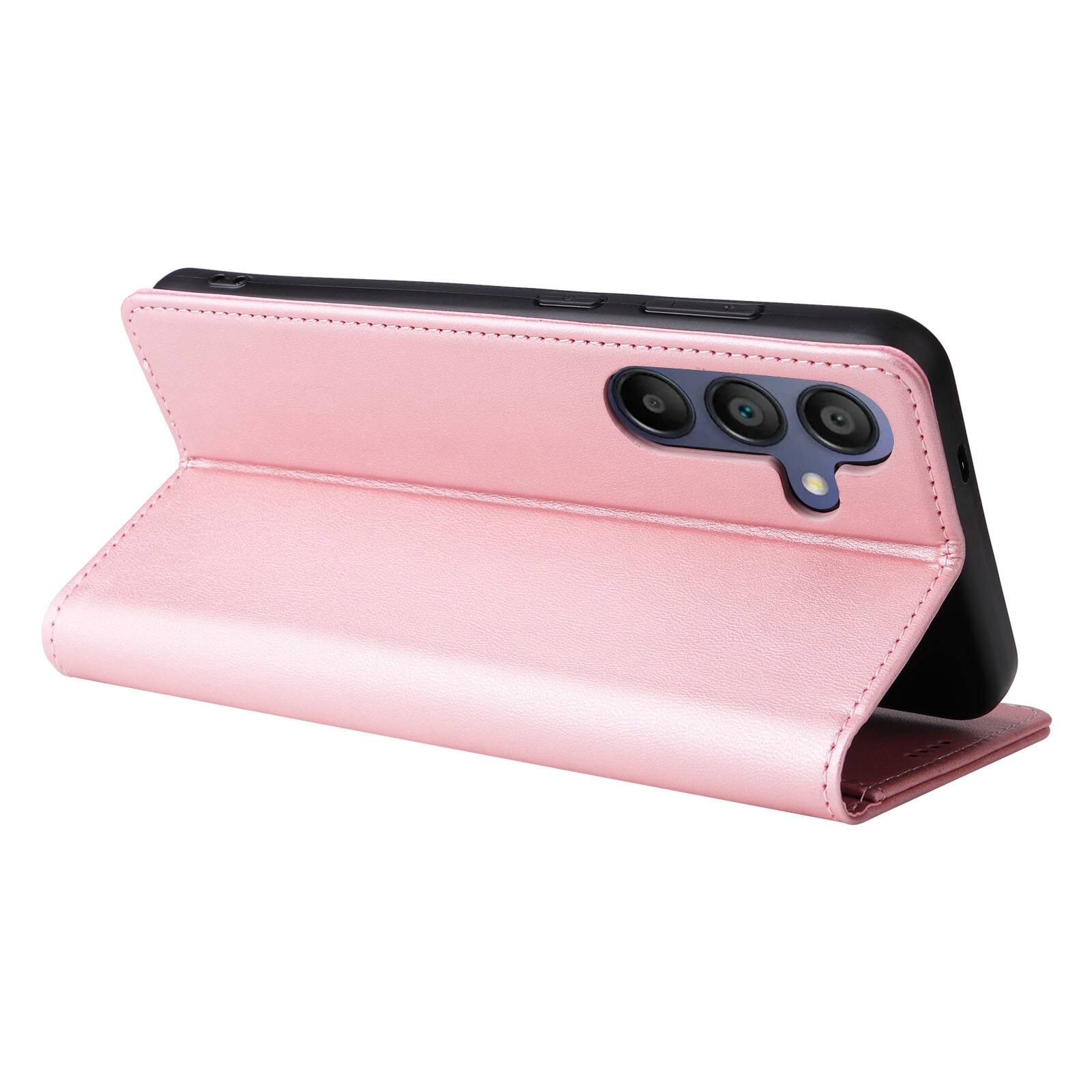 Back. Dteck - Case for Samsung Galaxy A16 5G,Wallet Case with Card Holder for Women Men,Shockproof PU Leather Flip Kickstand Cover - Rosegold.