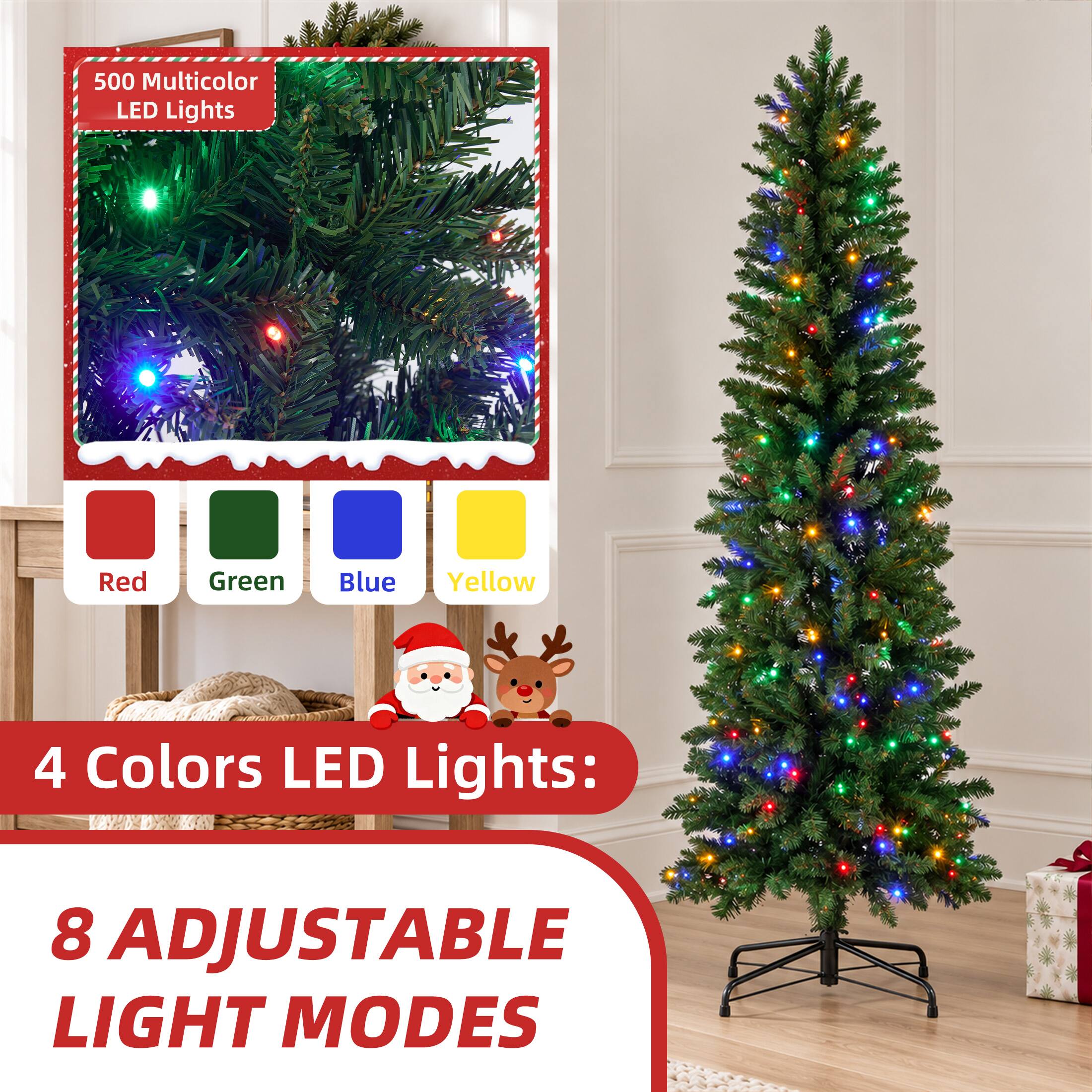 500 Multicolor LED Lights

Red
Green
Blue
Yellow

4 Colors LED Lights:
8 Adjustable Light Modes