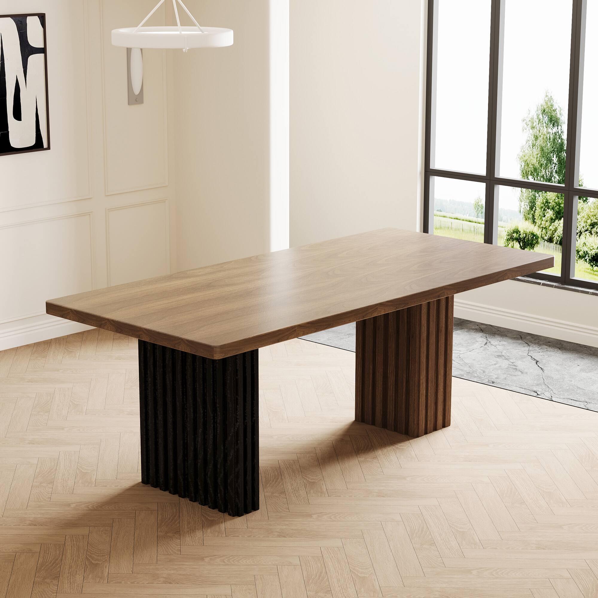 Alt View 5. luck idea - 70.8" Rectangular Dining Table for 8-10 People - Walnut Color.