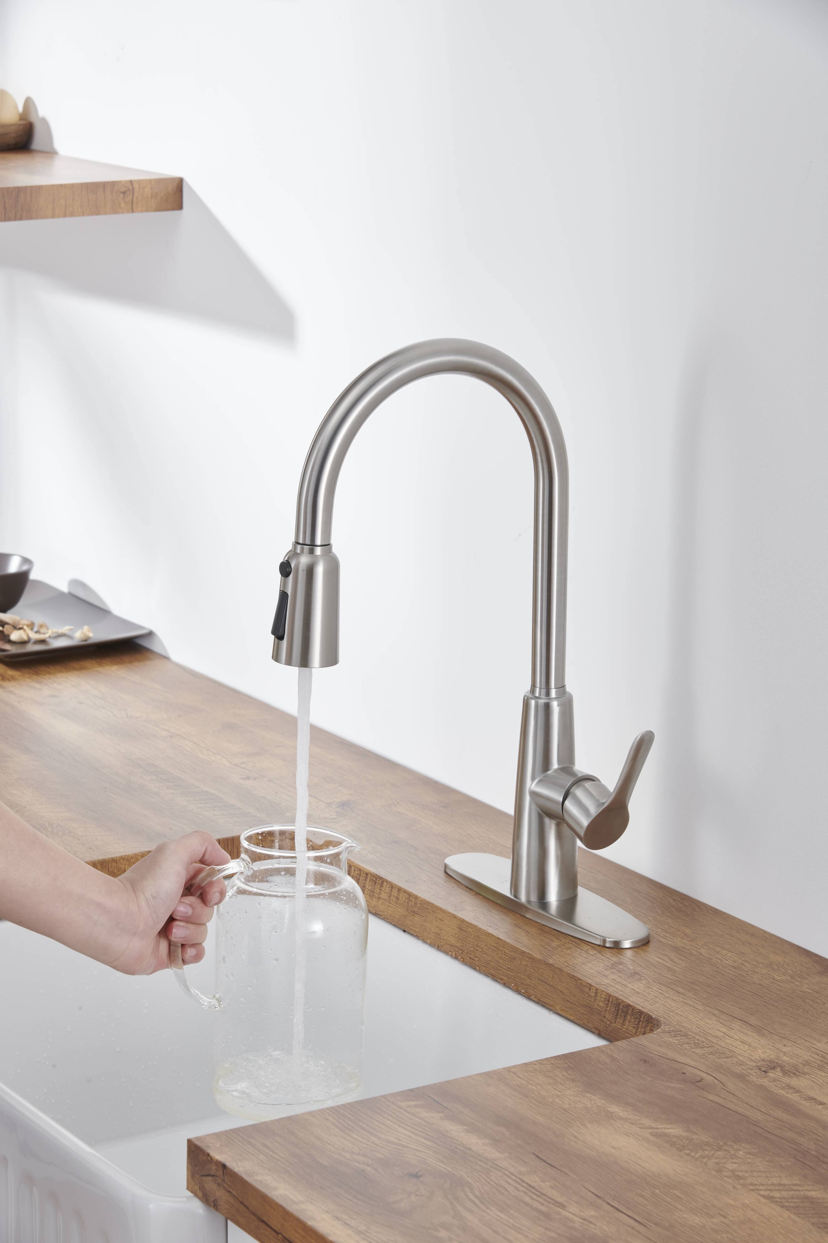 Back. APRILSOUL - Kitchen Sink Faucet with Pull Out Sprayer Brushed Nickle Stainless Steel Faucet 3 Way Setting Single Handle Deck Plate - Brushed Nickel.