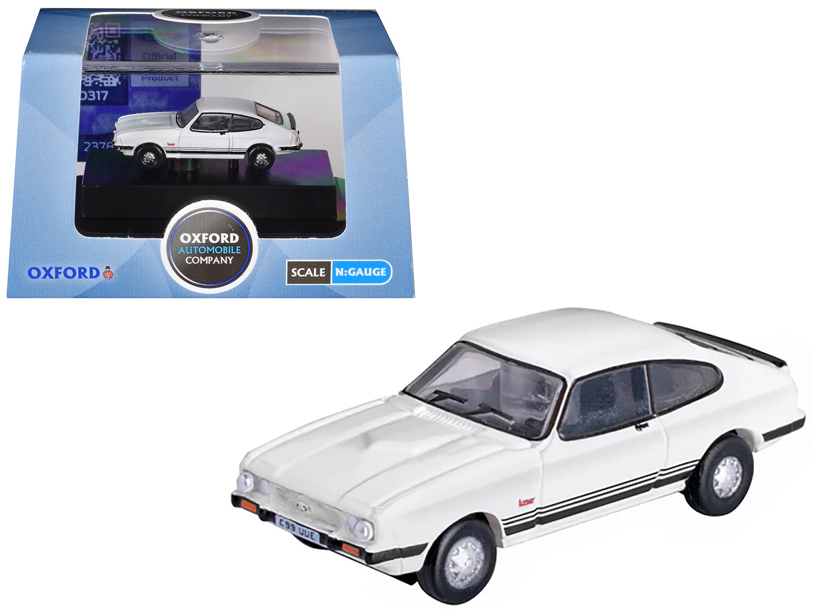 Ford Capri Mk3 RHD (Right Hand Drive) Diamond White with Black Stripes 1/148 (N) Scale Model Car by Oxford Diecast price history on PriceWatchPro