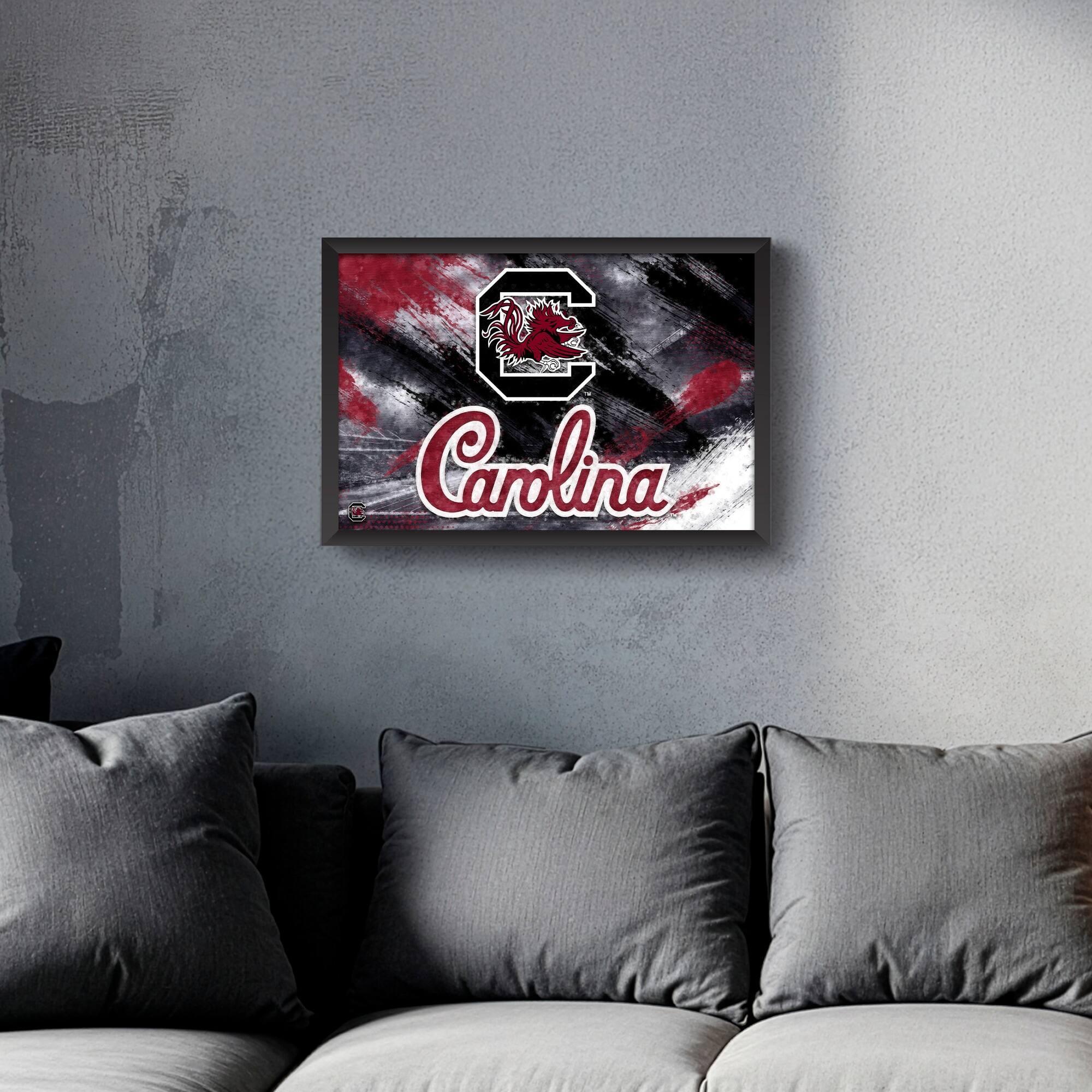 Alt View 1. Sporticulture - South Carolina Gamecocks 27" x 39" Brush Stroke Logo Framed Art Print - Multicolor.