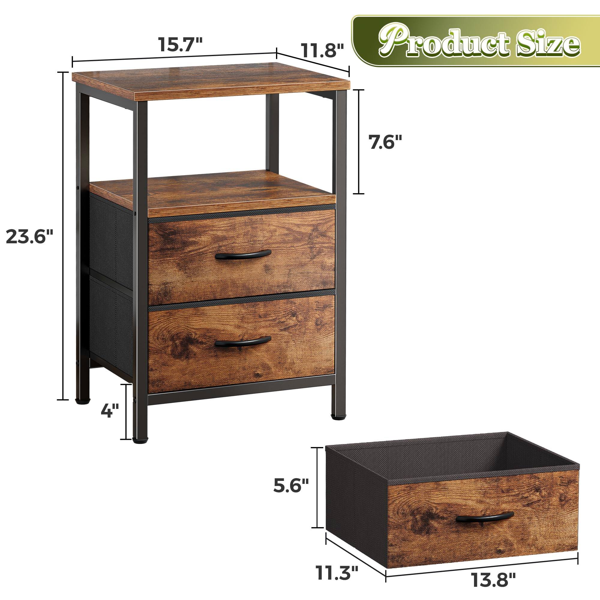 Product Size

- Width: 15.7"
- Depth: 11.8"
- Height: 23.6"
- Drawer Height: 7.6"
- Drawer Width: 11.3"
- Drawer Depth: 13.8"
- Leg Width: 4"
- Leg Height: 5.6"