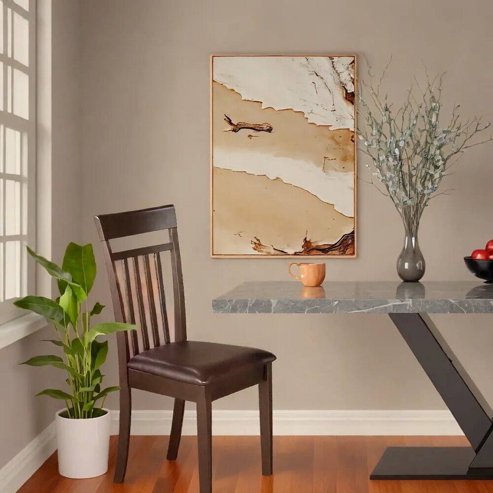 Back. FurniFact - Elegant Wooden Dining Chairs – Slat Back Kitchen Chairs - Cappuccino.