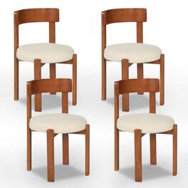 Costway - 4 Pcs Modern Dining Chairs Curved Backrest Teddy Fleece Upholstered Round Seat - Brown + Beige