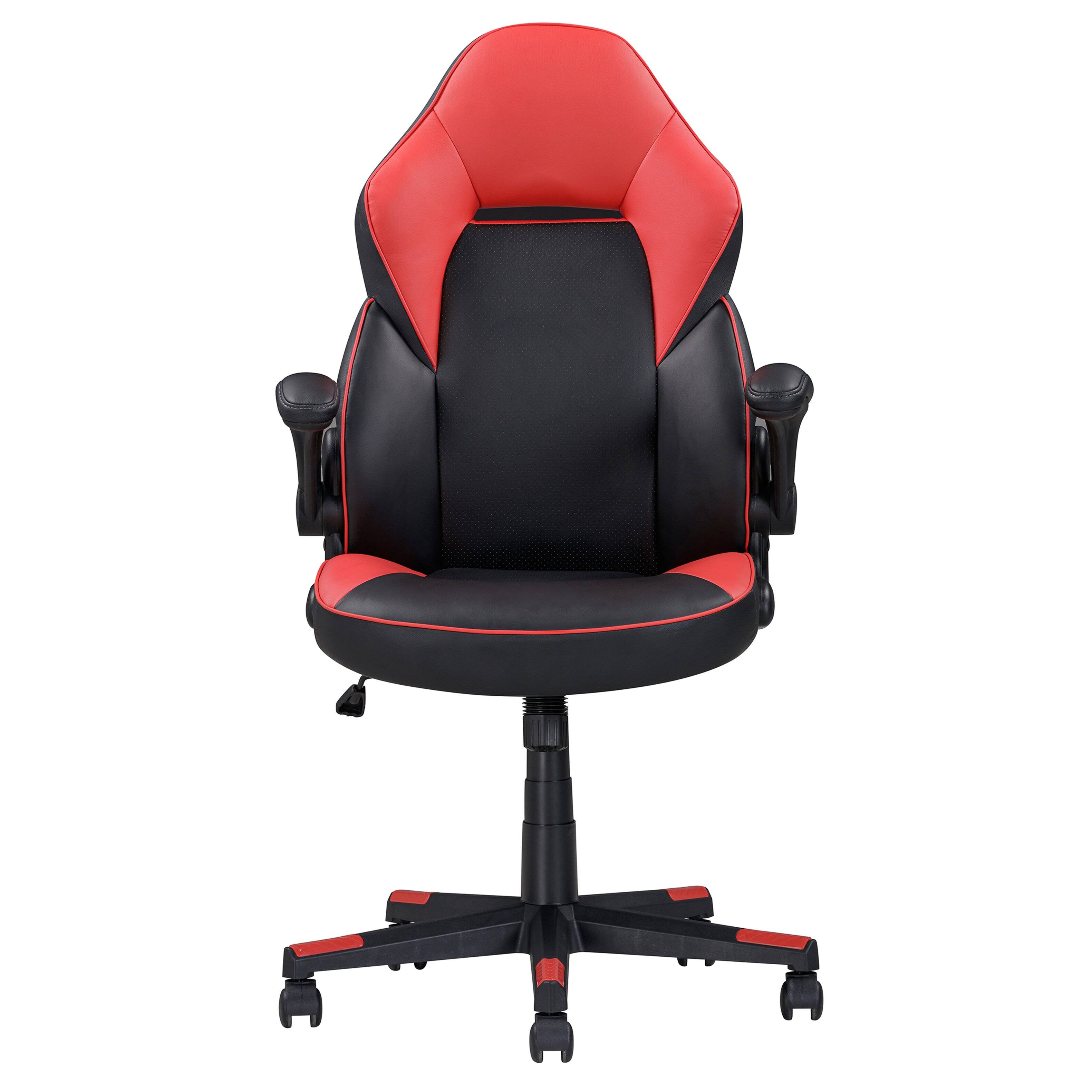 Front. APRILSOUL - Adjustable Faux Leather Ergonomic Gaming Chair Computer Desk/Office Chair Black/Red - Black+Red.