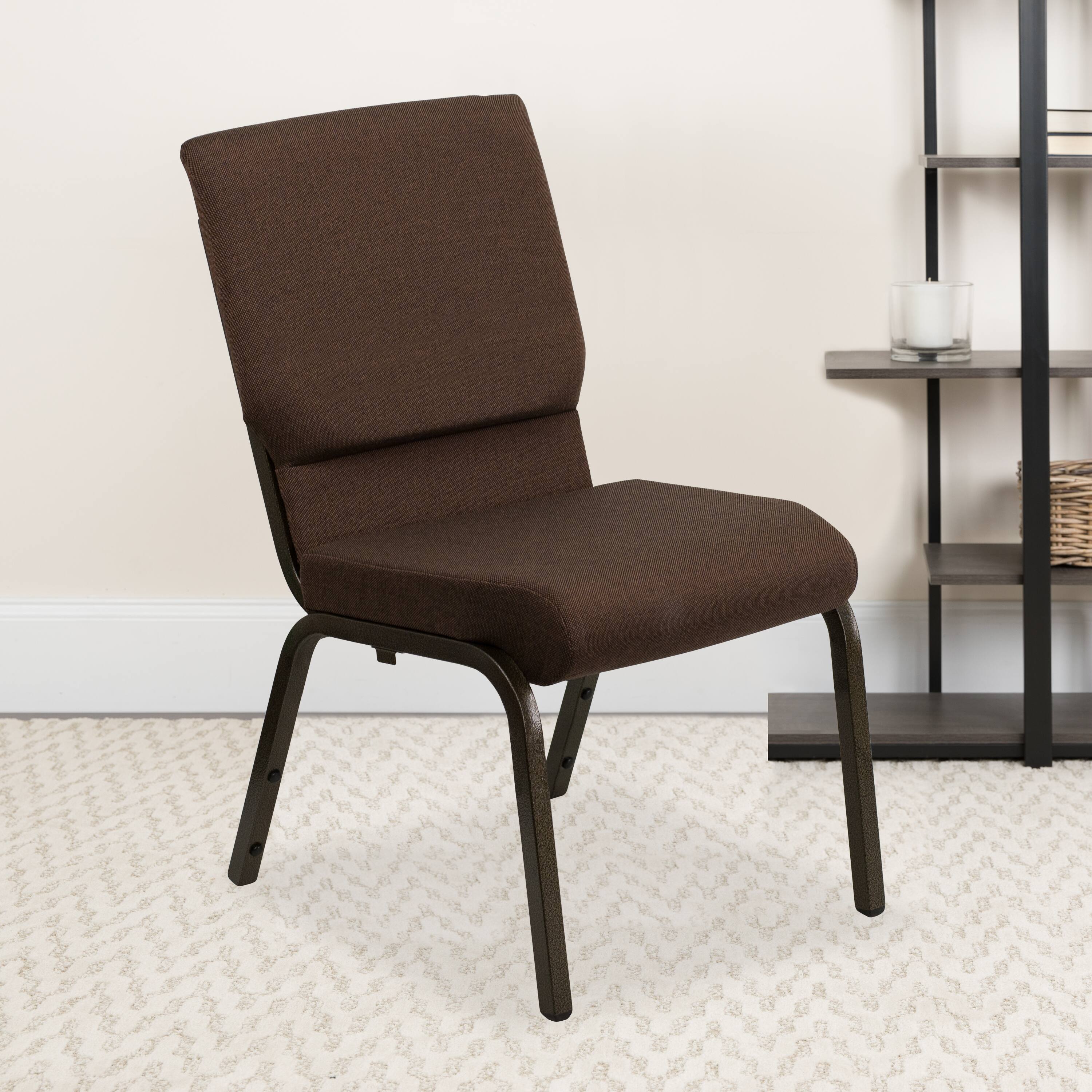 Alt View 1. Emma + Oliver - Stacking Auditorium Chair with 19" Seat - Brown Fabric/Gold Vein Frame.