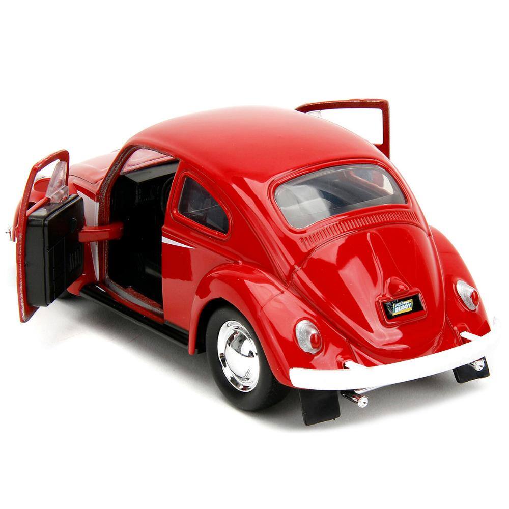Left. Jada - 1959 Volkswagen Beetle Red with White Graphics and Boxing Gloves Accessory "Punch Buggy" Series 1/32 - Red and White.