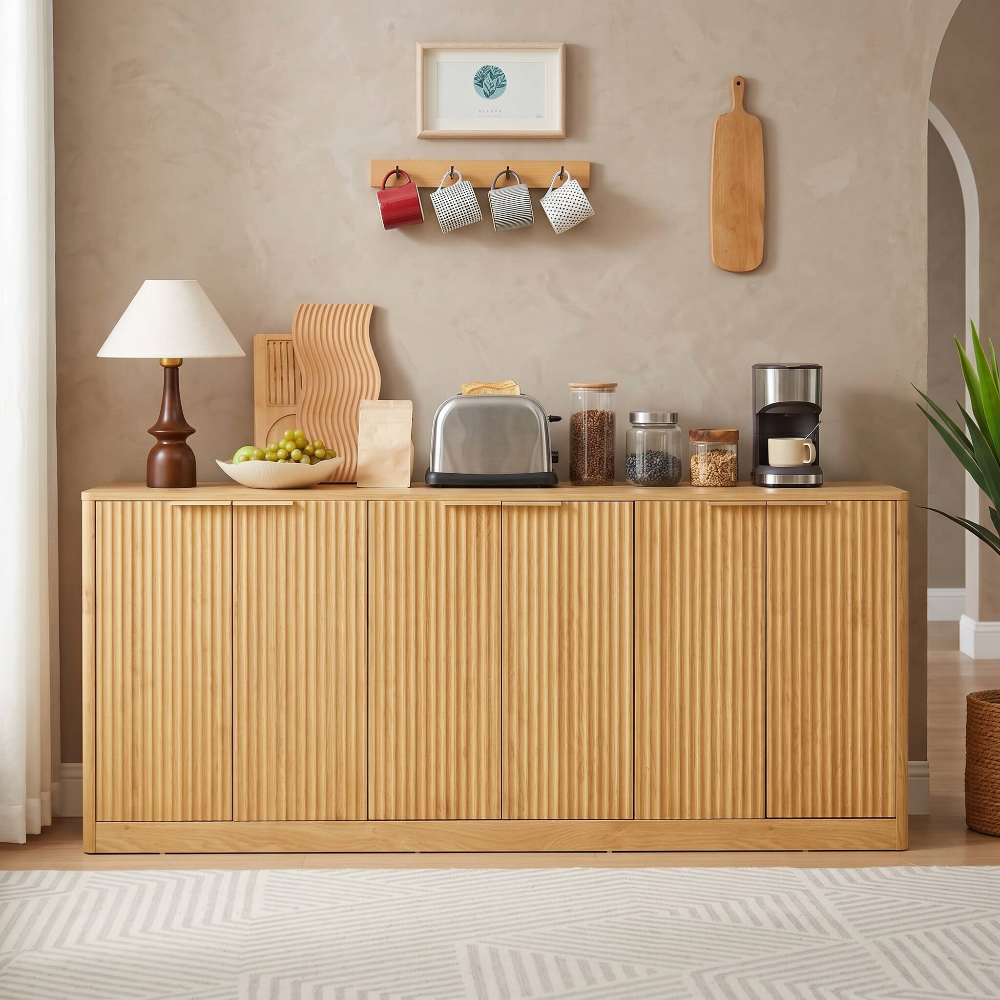 Alt View 9. Forest'nSky - 67-inch modern wavy sideboard, curved contour design storage cabinet,Natural - Natural.