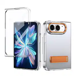Dteck - for Apple iPhone Duo 2026 Slim Clear Case with Built-in Screen Protector & Kickstand, Shockproof Hard PC Shell - Orange