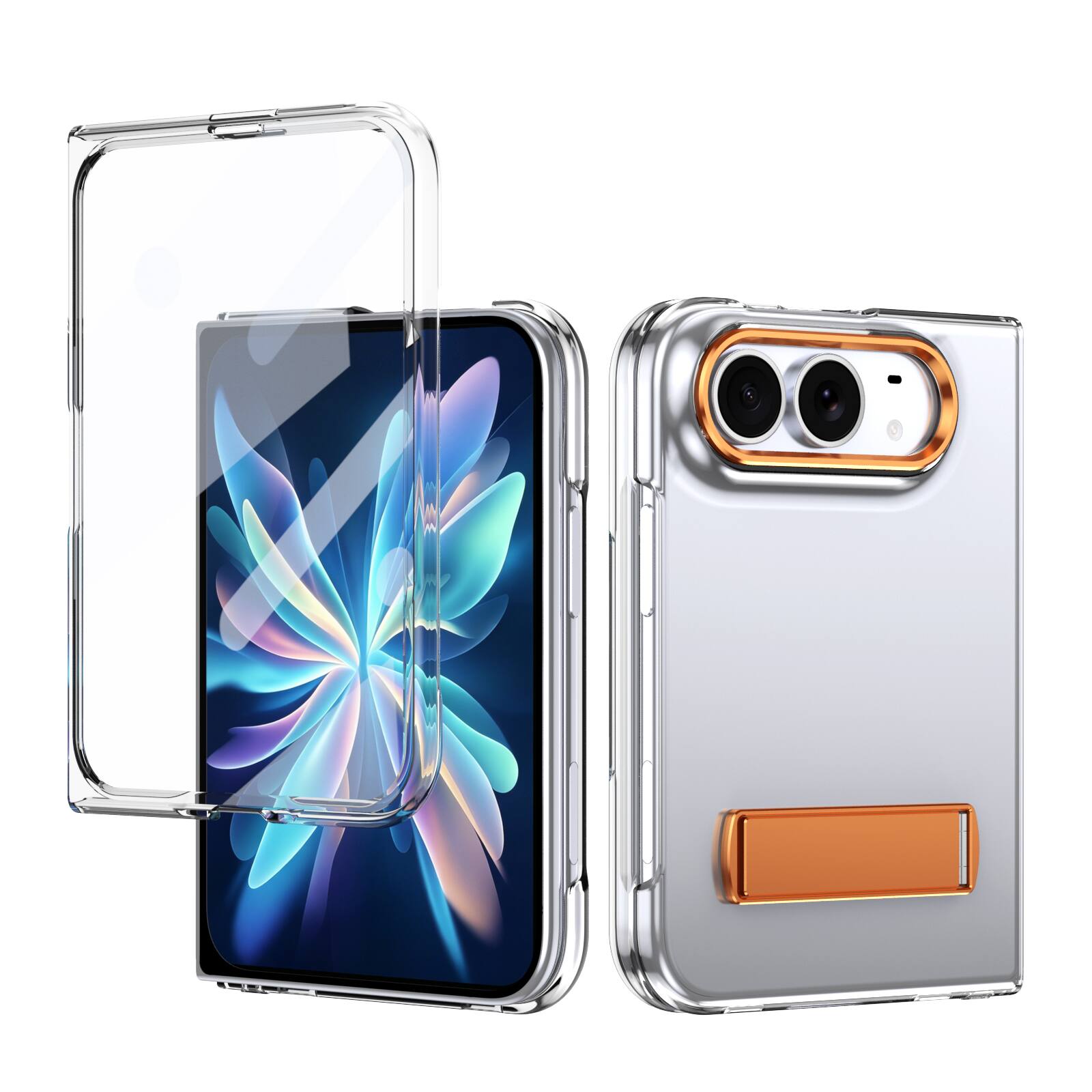 Front. Dteck - for Apple iPhone Duo 2026 Slim Clear Case with Built-in Screen Protector & Kickstand, Shockproof Hard PC Shell - Orange.