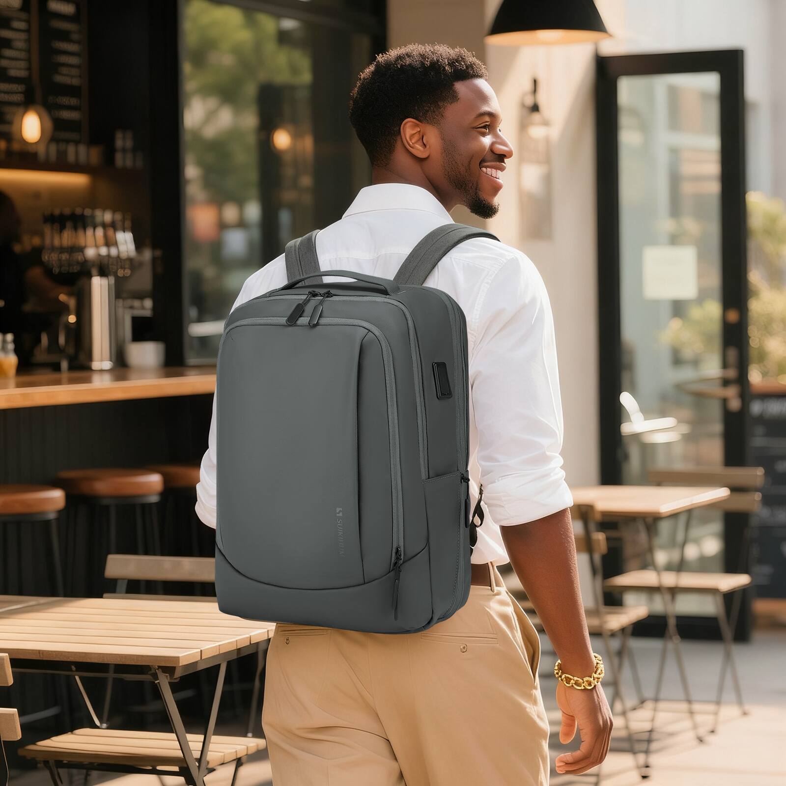 Alt View 1. Unique Bargains - 35L Expandable Travel Backpack, 17" Laptop, USB-C Charging, TSA Approved Carry On Business Bag - Grey.