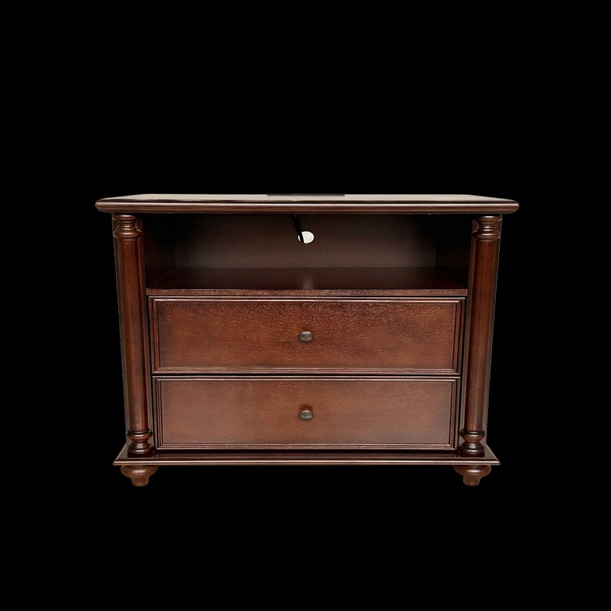 Alt View 1. Loheer - Loheer Walnut Nightstand with Charging Station, Two Drawer Bedside Table, Rustic Brown, Twenty Eight Inch Wide - Walnut.