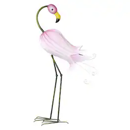 Alpine - Iron Pink 33 in. Hibiscus Flamingo Statue